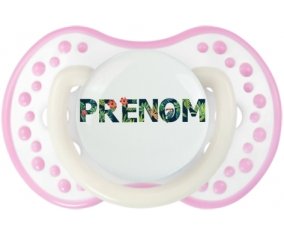 Tétine Prénom ou texte personnalisée alphabet style-42 :Blanc-rose phosphorescente Tétine embout Lovi Dynamic 0/6 mois