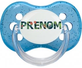 Tétine Prénom ou texte personnalisée alphabet style-42 :Bleu à paillette Tétine embout cerise 0/6 mois