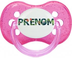 Tétine Prénom ou texte personnalisée alphabet style-42 :Rose à paillette Tétine embout cerise 0/6 mois