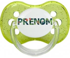 Tétine Prénom ou texte personnalisée alphabet style-42 :Vert à paillette Tétine embout cerise 0/6 mois