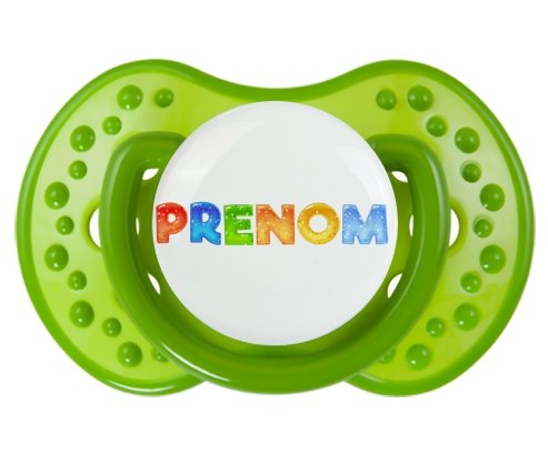 Tétine Prénom ou texte personnalisée alphabet style-43 :Vert classique Tétine embout Lovi Dynamic 0/6 mois