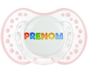 Tétine Prénom ou texte personnalisée alphabet style-43 :Retro-blanc-rose-tendre classique Tétine embout Lovi Dynamic 0/6 mois