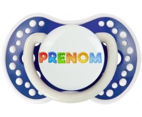 Tétine Prénom ou texte personnalisée alphabet style-43 :Bleu-marine phosphorescente Tétine embout Lovi Dynamic 0/6 mois