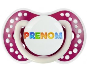Tétine Prénom ou texte personnalisée alphabet style-43 :Fuchsia phosphorescente Tétine embout Lovi Dynamic 0/6 mois