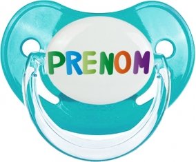 Tétine Prénom ou texte personnalisée alphabet style-44 :Bleue classique embout physiologique 0/6 mois