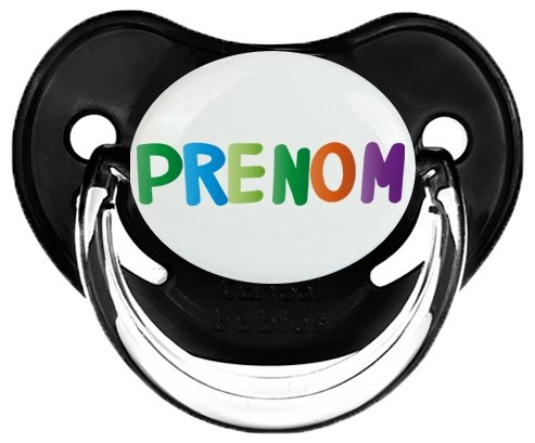 Tétine Prénom ou texte personnalisée alphabet style-44 :Noir classique embout physiologique 0/6 mois