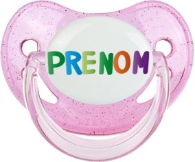 Tétine Prénom ou texte personnalisée alphabet style-44 :Rose à paillette embout physiologique 0/6 mois