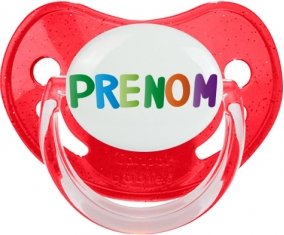 Tétine Prénom ou texte personnalisée alphabet style-44 :Rouge à paillette embout physiologique 0/6 mois