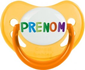 Tétine Prénom ou texte personnalisée alphabet style-44 :Jaune phosphorescente embout physiologique 0/6 mois