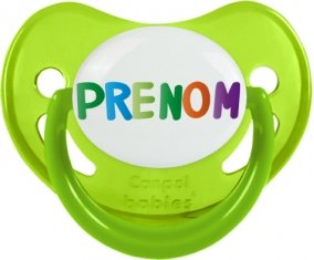 Tétine Prénom ou texte personnalisée alphabet style-44 :Vert phosphorescente embout physiologique 0/6 mois