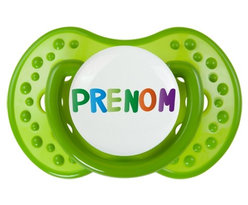 Tétine Prénom ou texte personnalisée alphabet style-44 :Vert classique Tétine embout Lovi Dynamic 0/6 mois