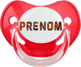 Tétine Prénom ou texte personnalisée alphabet style-45 :Rouge à paillette embout physiologique 0/6 mois