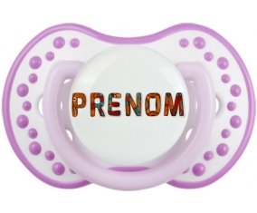 Tétine Prénom ou texte personnalisée alphabet style-45 :Blanc-mauve classique Tétine embout Lovi Dynamic 0/6 mois