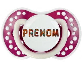 Tétine Prénom ou texte personnalisée alphabet style-45 :Fuchsia phosphorescente Tétine embout Lovi Dynamic 0/6 mois
