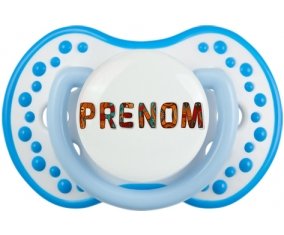 Tétine Prénom ou texte personnalisée alphabet style-45 :Blanc-bleu phosphorescente Tétine embout Lovi Dynamic 0/6 mois