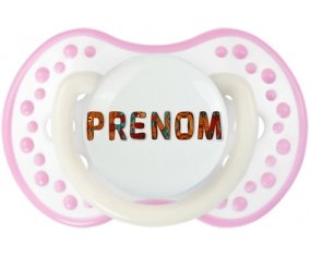 Tétine Prénom ou texte personnalisée alphabet style-45 :Blanc-rose phosphorescente Tétine embout Lovi Dynamic 0/6 mois