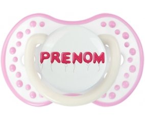 Tétine Prénom ou texte personnalisée alphabet style-46 :Blanc-rose phosphorescente Tétine embout Lovi Dynamic 0/6 mois