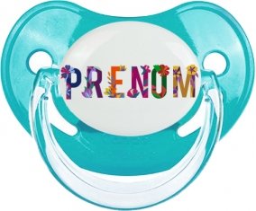 Tétine Prénom ou texte personnalisée alphabet style-47 :Bleue classique embout physiologique 0/6 mois