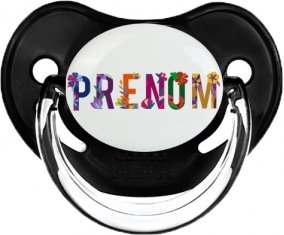 Tétine Prénom ou texte personnalisée alphabet style-47 :Noir classique embout physiologique 0/6 mois