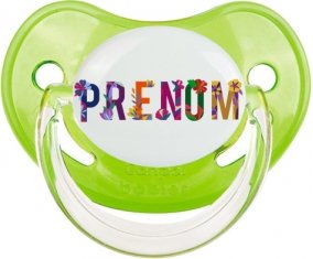 Tétine Prénom ou texte personnalisée alphabet style-47 :Vert classique embout physiologique 0/6 mois