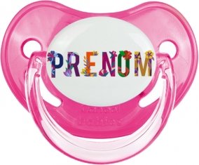 Tétine Prénom ou texte personnalisée alphabet style-47 :Rose classique embout physiologique 0/6 mois