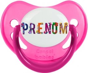 Tétine Prénom ou texte personnalisée alphabet style-47 :Rose phosphorescente embout physiologique 0/6 mois