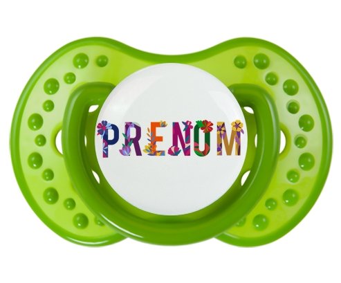 Tétine Prénom ou texte personnalisée alphabet style-47 :Vert classique Tétine embout Lovi Dynamic 0/6 mois