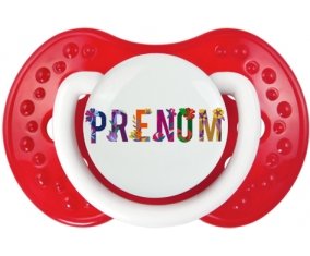 Tétine Prénom ou texte personnalisée alphabet style-47 :Blanc-rouge classique Tétine embout Lovi Dynamic 0/6 mois