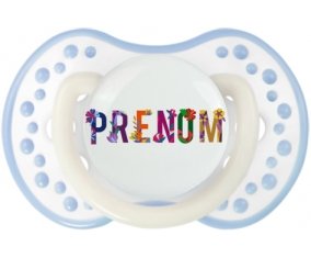 Tétine Prénom ou texte personnalisée alphabet style-47 :Blanc-cyan classique Tétine embout Lovi Dynamic 0/6 mois