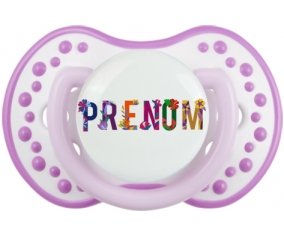Tétine Prénom ou texte personnalisée alphabet style-47 :Blanc-mauve classique Tétine embout Lovi Dynamic 0/6 mois