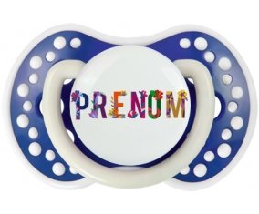 Tétine Prénom ou texte personnalisée alphabet style-47 :Bleu-marine phosphorescente Tétine embout Lovi Dynamic 0/6 mois
