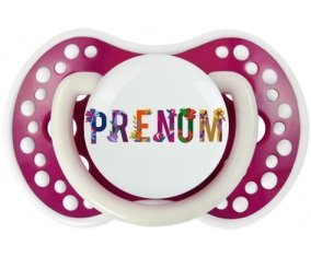 Tétine Prénom ou texte personnalisée alphabet style-47 :Fuchsia phosphorescente Tétine embout Lovi Dynamic 0/6 mois