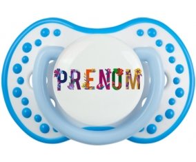 Tétine Prénom ou texte personnalisée alphabet style-47 :Blanc-bleu phosphorescente Tétine embout Lovi Dynamic 0/6 mois