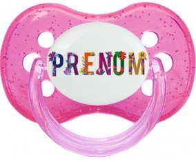Tétine Prénom ou texte personnalisée alphabet style-47 :Rose à paillette Tétine embout cerise 0/6 mois