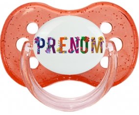Tétine Prénom ou texte personnalisée alphabet style-47 :Rouge à paillette Tétine embout cerise 0/6 mois