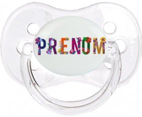 Tétine Prénom ou texte personnalisée alphabet style-47 :Transparent classique Tétine embout cerise 0/6 mois