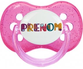 Tétine Prénom ou texte personnalisée alphabet style-48 :Rose à paillette Tétine embout cerise 0/6 mois