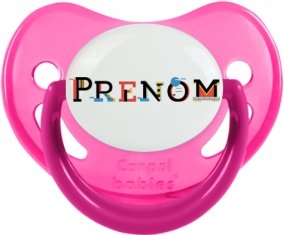 Tétine Prénom ou texte personnalisée alphabet style-49 :Rose phosphorescente embout physiologique 0/6 mois