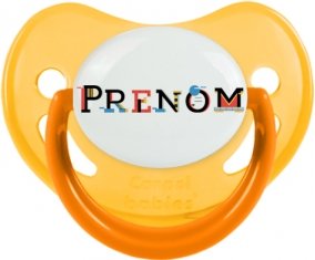 Tétine Prénom ou texte personnalisée alphabet style-49 :Jaune phosphorescente embout physiologique 0/6 mois