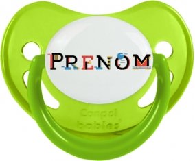 Tétine Prénom ou texte personnalisée alphabet style-49 :Vert phosphorescente embout physiologique 0/6 mois