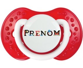 Tétine Prénom ou texte personnalisée alphabet style-49 :Blanc-rouge classique Tétine embout Lovi Dynamic 0/6 mois