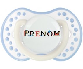 Tétine Prénom ou texte personnalisée alphabet style-49 :Blanc-cyan classique Tétine embout Lovi Dynamic 0/6 mois