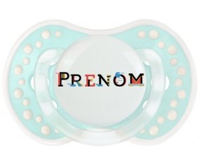 Tétine Prénom ou texte personnalisée alphabet style-49 :Retro-turquoise-lagon classique Tétine embout Lovi Dynamic 0/6 mois