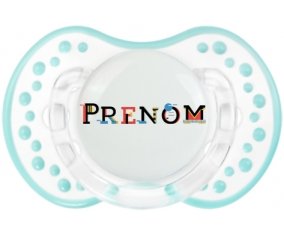 Tétine Prénom ou texte personnalisée alphabet style-49 :Retro-blanc-lagon classique Tétine embout Lovi Dynamic 0/6 mois