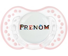 Tétine Prénom ou texte personnalisée alphabet style-49 :Retro-blanc-rose-tendre classique Tétine embout Lovi Dynamic 0/6 mois