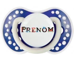 Tétine Prénom ou texte personnalisée alphabet style-49 :Bleu-marine phosphorescente Tétine embout Lovi Dynamic 0/6 mois