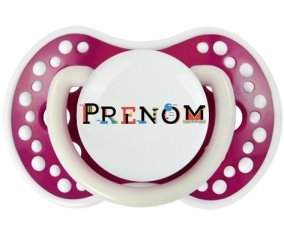 Tétine Prénom ou texte personnalisée alphabet style-49 :Fuchsia phosphorescente Tétine embout Lovi Dynamic 0/6 mois