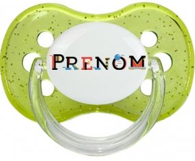 Tétine Prénom ou texte personnalisée alphabet style-49 :Vert à paillette Tétine embout cerise 0/6 mois