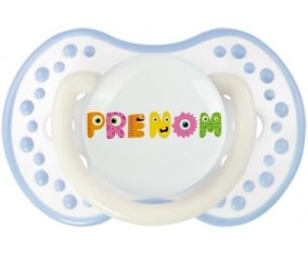 Tétine Prénom ou texte personnalisée alphabet style-50 :Blanc-cyan classique Tétine embout Lovi Dynamic 0/6 mois