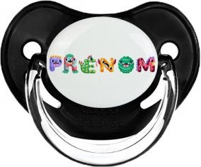 Tétine Prénom ou texte personnalisée alphabet style-51 :Noir classique embout physiologique 0/6 mois